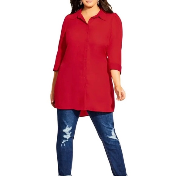 City Chic Tops - City Chic Red Button Down Tunic